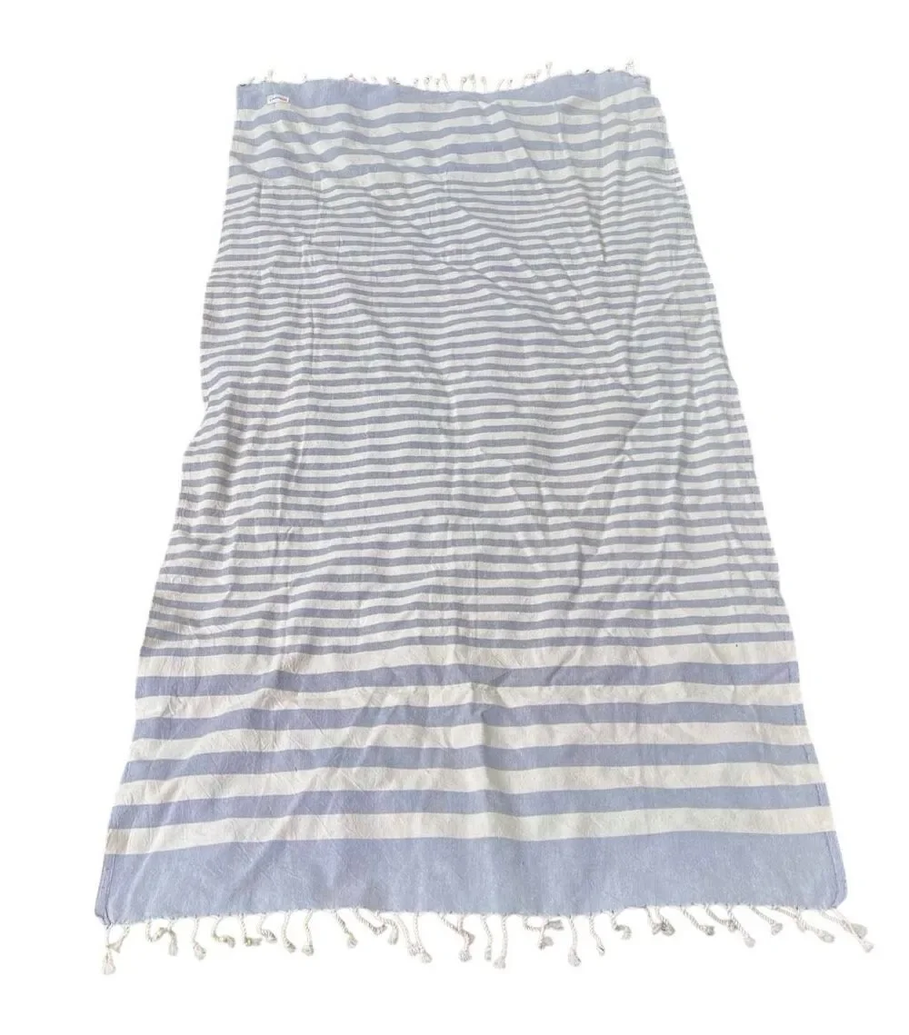 Marmaris Co Turkish Beach Towel Organic Cotton Fringed Blue Gray Striped Classic